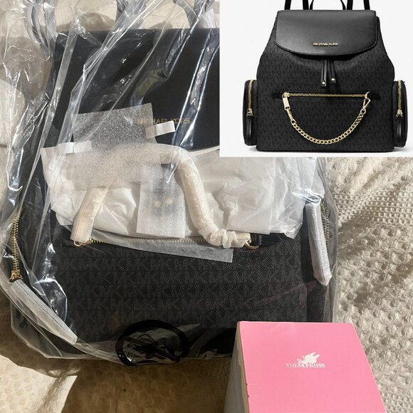 Michael Kors Jet Set Backpack Black with Gold Chain and LABUBU MACARON Bundle - Picture 2 of 9